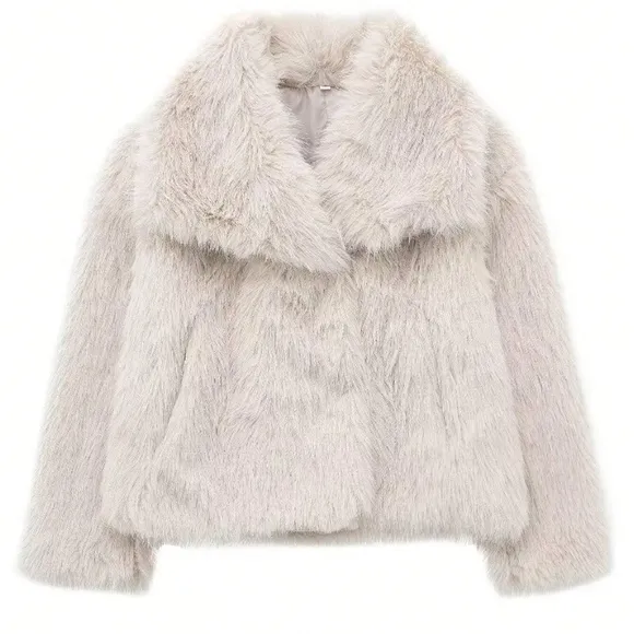 Women's Fluffy Collar Solid Color Windproof Jacket, Autumn/Winter