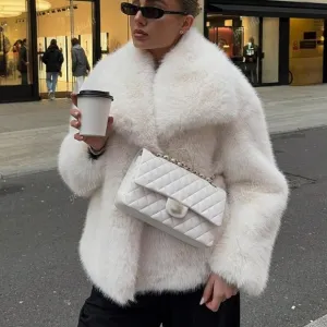Women's Fluffy Collar Solid Color Windproof Jacket, Autumn/Winter