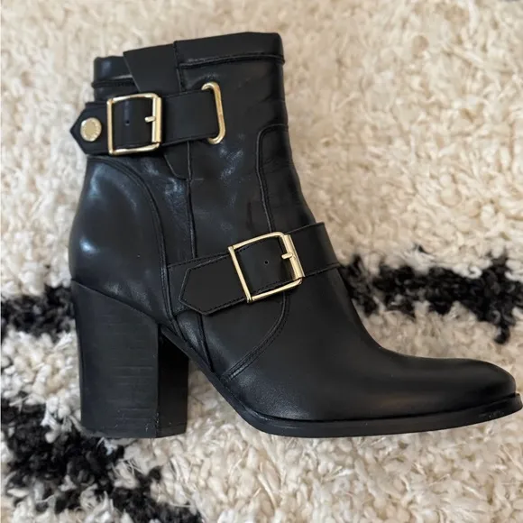 Women’s Kurt Geiger Black Soft Leather Ankle Boots w/ Buckles Size 37/6.5