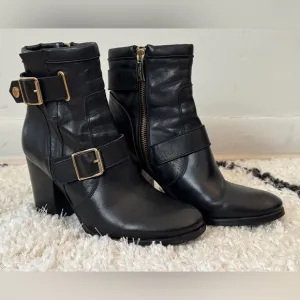 Women’s Kurt Geiger Black Soft Leather Ankle Boots w/ Buckles Size 37/6.5