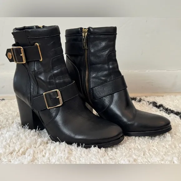 Women’s Kurt Geiger Black Soft Leather Ankle Boots w/ Buckles Size 37/6.5