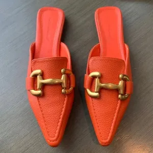 Women's Orange Avant-garde Solid Color Mules With Metal Decoration