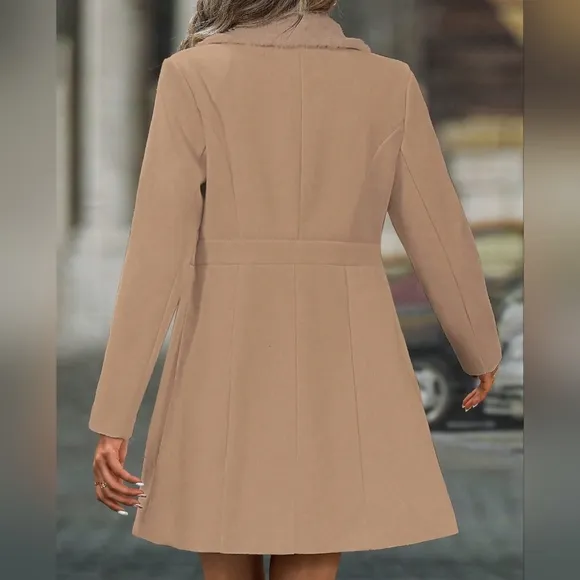 Women's Solid Color Fluffy Lapel Long Sleeve Double-Breasted Elegant