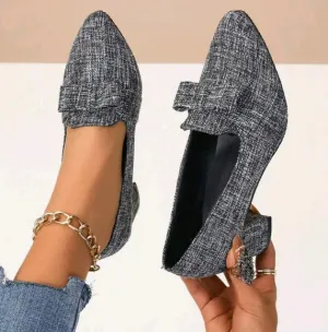 Women's Solid Color High Heels Thick Wool Bow Decor Elegant Comfortable Pointed