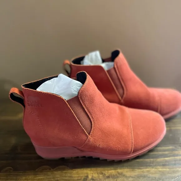 Women's Sorel Evie Pull on Booties Warp-red Suede Ankle Boots Size 10.5