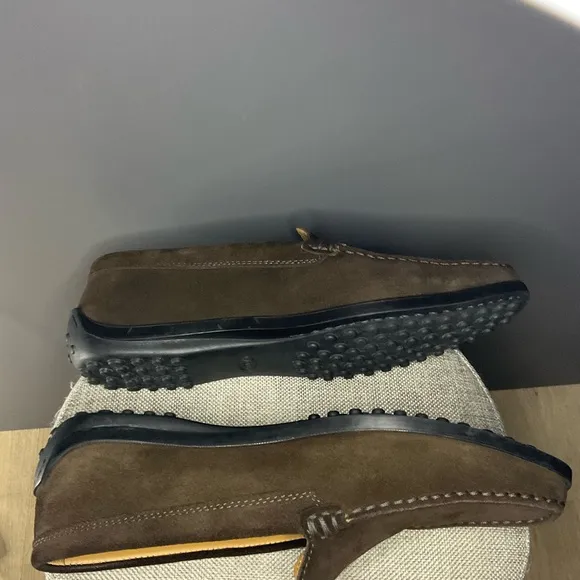 Women’s Tod’s Moc Square Toe Brown Suede Slip-On Loafers with Moccasin Design 38