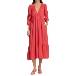 XIRENA Ella Cotton Midi Dress Rose Coral