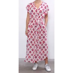 XIRENA SAMANTHA DRESS SPARKS Size Medium Pink Short Sleeve Midi Tie Shirtdress
