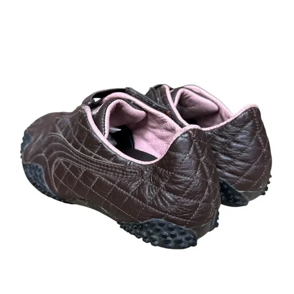 Y2K puma mostro brown leather quilted sneakers with pink trim size 8