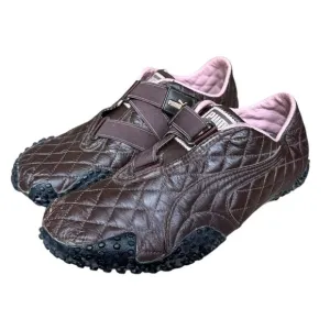 Y2K puma mostro brown leather quilted sneakers with pink trim size 8