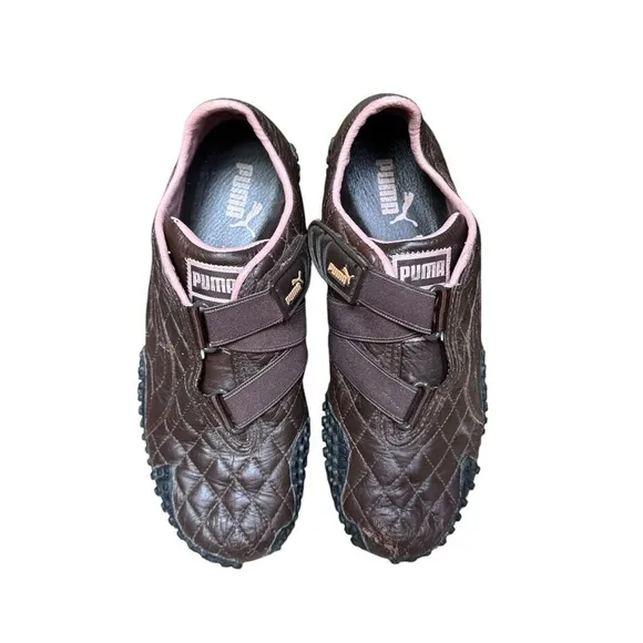 Y2K puma mostro brown leather quilted sneakers with pink trim size 8