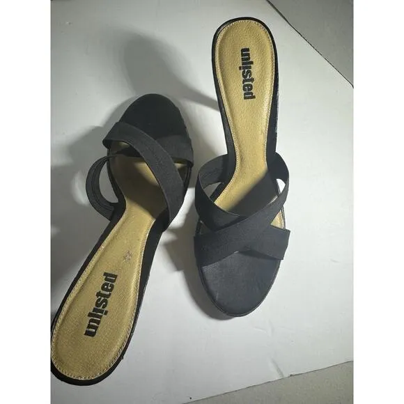 Y2K VTG Heel Sandals Women Mule Shoe Unlisted 11 Slide Black Kitten Hee 1/2 in