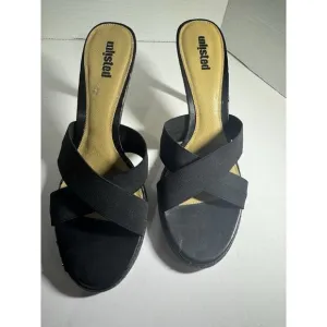 Y2K VTG Heel Sandals Women Mule Shoe Unlisted 11 Slide Black Kitten Hee 1/2 in
