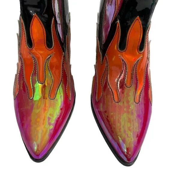 YRU Flame Space Cowgirl Boots Size 12 Orange Flame