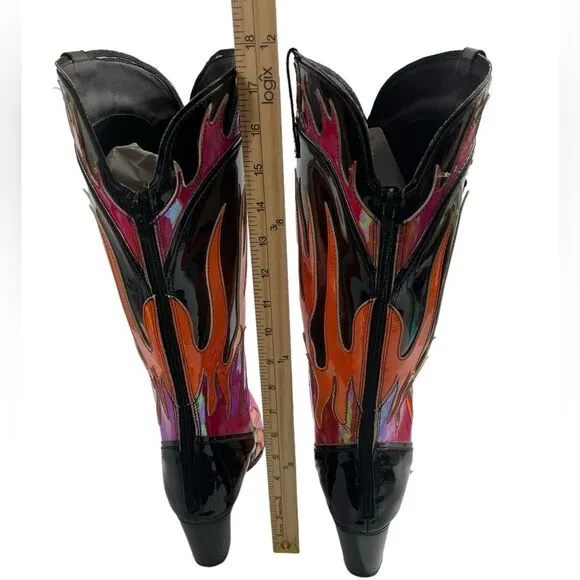 YRU Flame Space Cowgirl Boots Size 12 Orange Flame