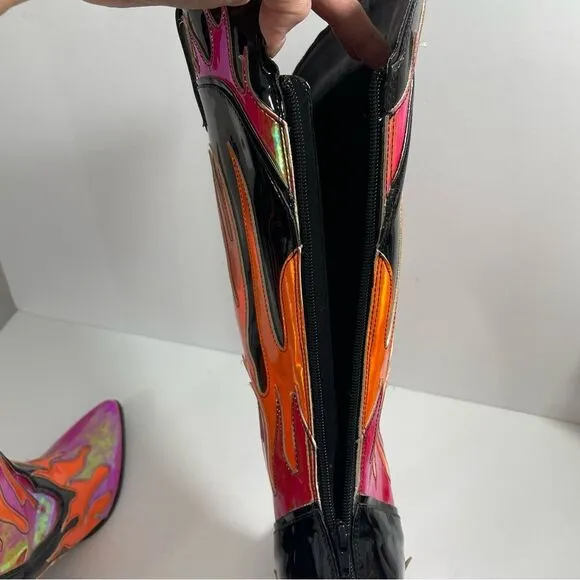 YRU Flame Space Cowgirl Boots Size 12 Orange Flame