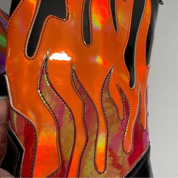 YRU Flame Space Cowgirl Boots Size 12 Orange Flame