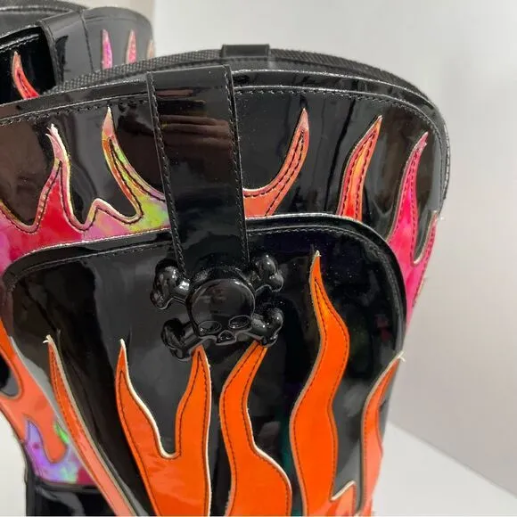 YRU Flame Space Cowgirl Boots Size 12 Orange Flame
