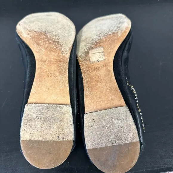 YSL Amely Navy Studded Ballet Flats Size 40.5 Us 10.5 Leather Womens Slip On