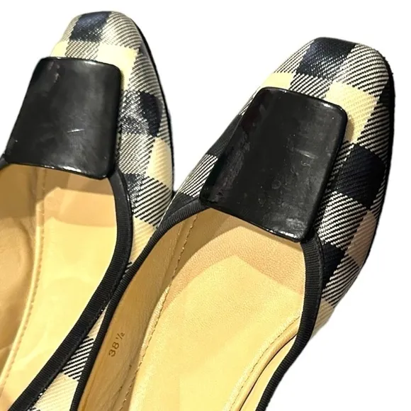 YSL Patent Check No Slip Ballerina Flats EUC black white 38.5