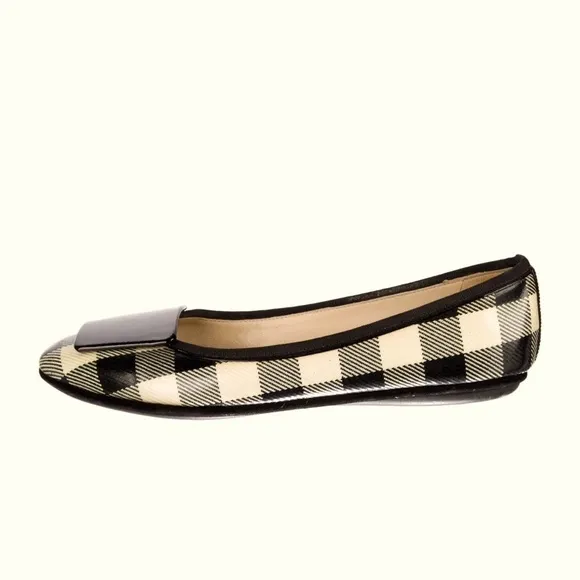 YSL Patent Check No Slip Ballerina Flats EUC black white 38.5