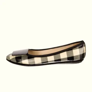 YSL Patent Check No Slip Ballerina Flats EUC black white 38.5