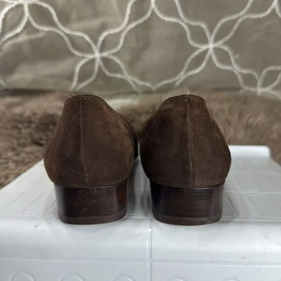 (Z3) Salvatore Ferragamo Brown Suede Crocodile Toe Loafers Heels 6.5 Heels