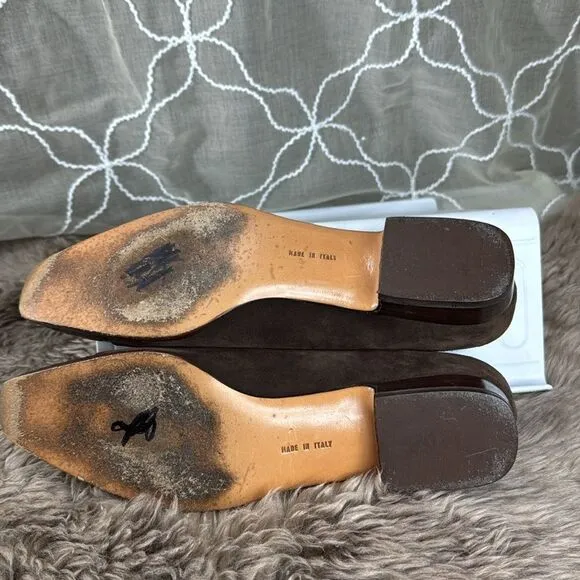 (Z3) Salvatore Ferragamo Brown Suede Crocodile Toe Loafers Heels 6.5 Heels