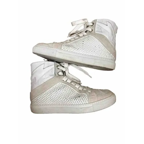 Zadig &amp; Voltaire Women's High Flash Keith Lace Up Sneakers White Size 36