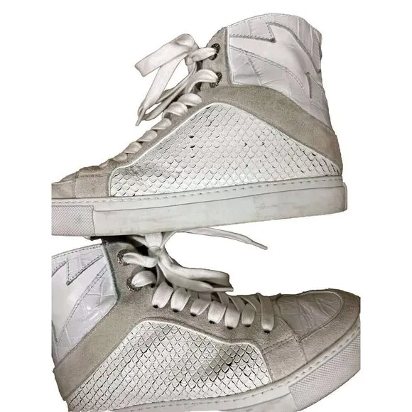 Zadig &amp; Voltaire Women's High Flash Keith Lace Up Sneakers White Size 36