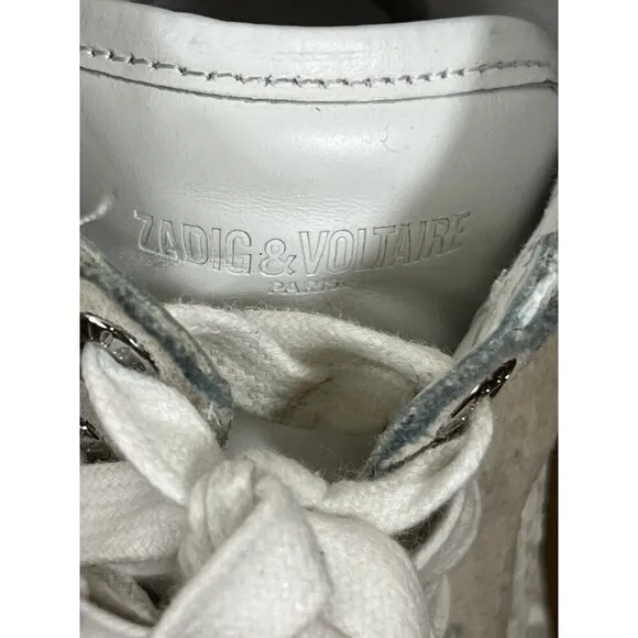 Zadig &amp; Voltaire Women's High Flash Keith Lace Up Sneakers White Size 36