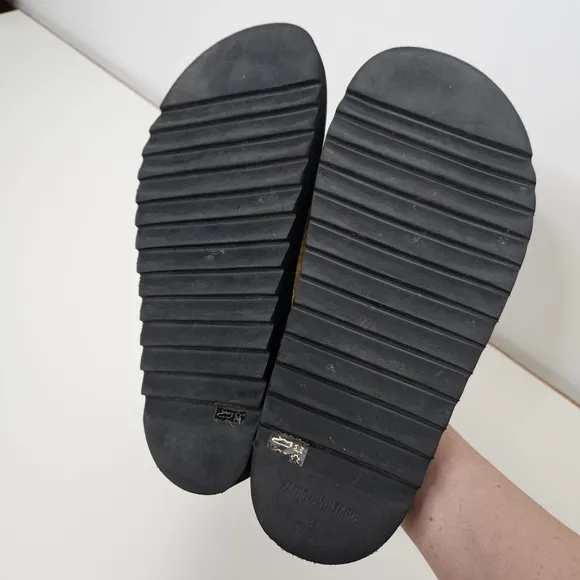 Zadig &amp; Voltaire Cecilia Alpha Crinkled Chunky Sandals Gold Leather Sz 8