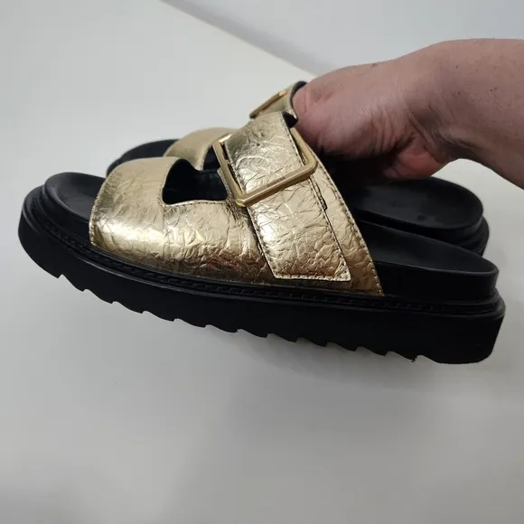 Zadig &amp; Voltaire Cecilia Alpha Crinkled Chunky Sandals Gold Leather Sz 8