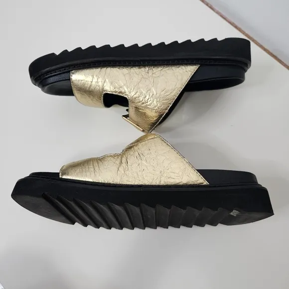 Zadig &amp; Voltaire Cecilia Alpha Crinkled Chunky Sandals Gold Leather Sz 8