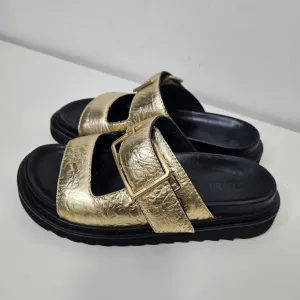Zadig &amp; Voltaire Cecilia Alpha Crinkled Chunky Sandals Gold Leather Sz 8