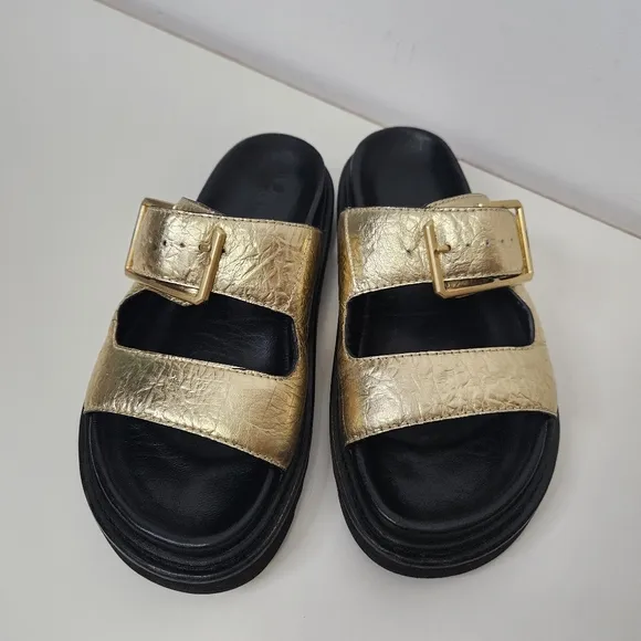 Zadig &amp; Voltaire Cecilia Alpha Crinkled Chunky Sandals Gold Leather Sz 8