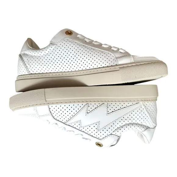 Zadig &amp; Voltaire low-top trainers in white perforated leather. Size 7 NWT.
