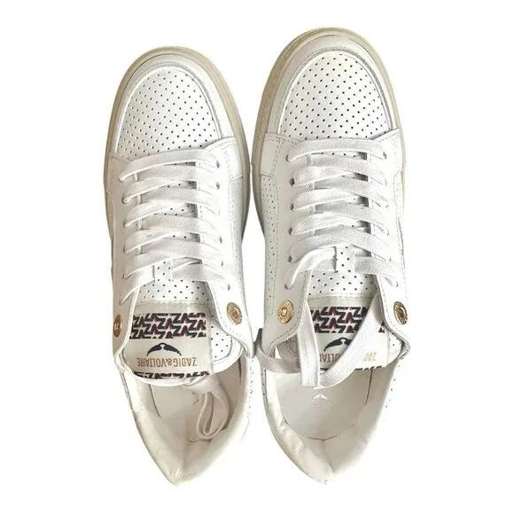 Zadig &amp; Voltaire low-top trainers in white perforated leather. Size 7 NWT.