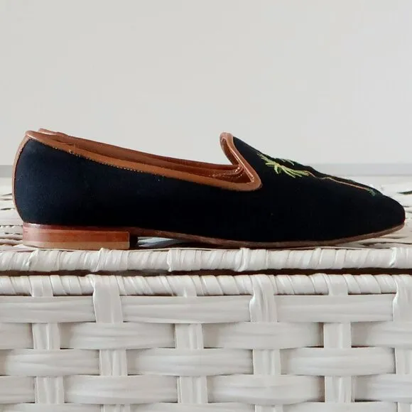Zalo Navy Blue Embroidered Palm Tree Loafers Tropical Resort Flat Shoes Travel 6