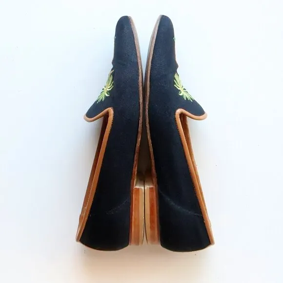 Zalo Navy Blue Embroidered Palm Tree Loafers Tropical Resort Flat Shoes Travel 6