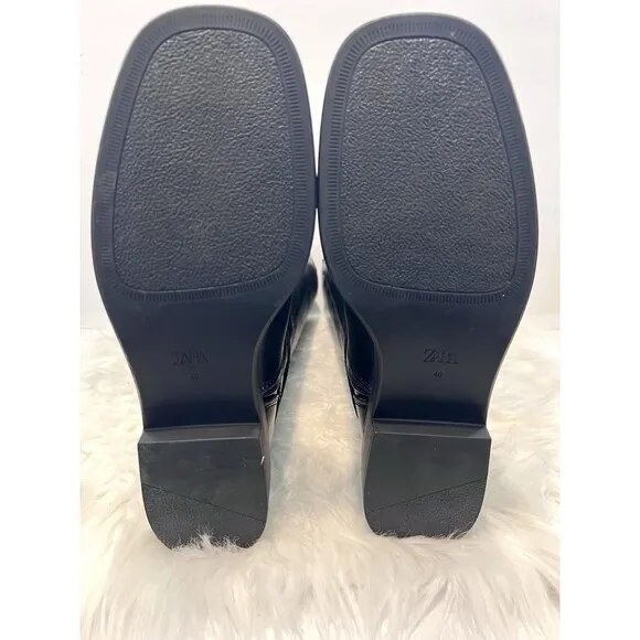 Zara Black Knee High Leather Riding Boots Size US 9 EUR 40 Round Toe 1012/410