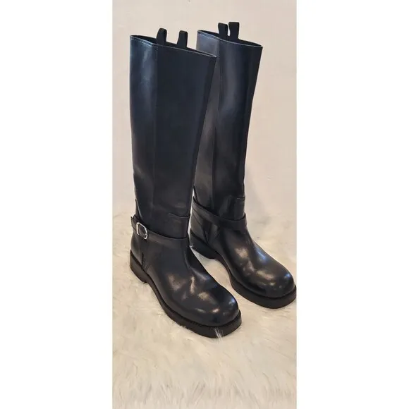 Zara Black Knee High Leather Riding Boots Size US 9 EUR 40 Round Toe 1012/410