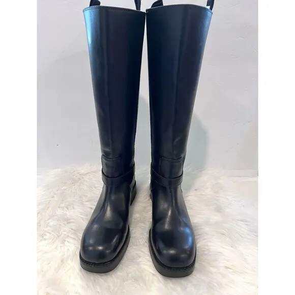 Zara Black Knee High Leather Riding Boots Size US 9 EUR 40 Round Toe 1012/410