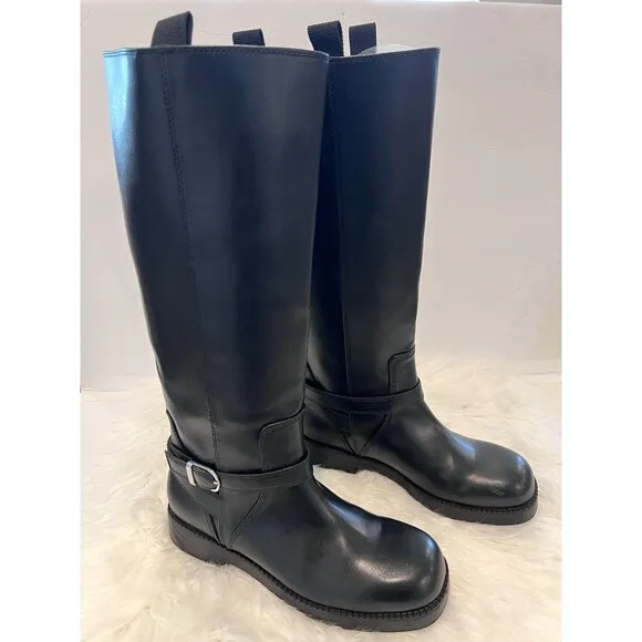 Zara Black Knee High Leather Riding Boots Size US 9 EUR 40 Round Toe 1012/410