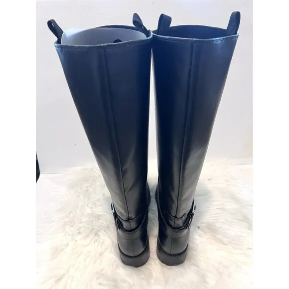 Zara Black Knee High Leather Riding Boots Size US 9 EUR 40 Round Toe 1012/410
