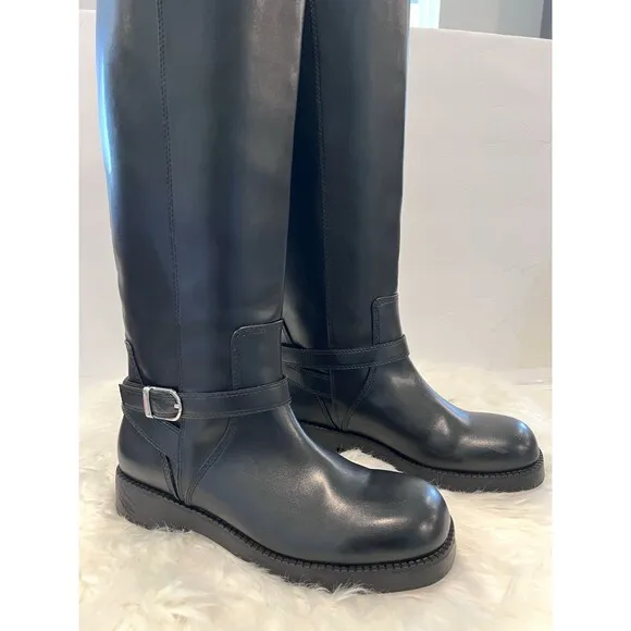 Zara Black Knee High Leather Riding Boots Size US 9 EUR 40 Round Toe 1012/410