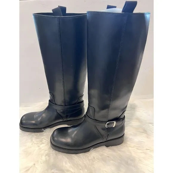 Zara Black Knee High Leather Riding Boots Size US 9 EUR 40 Round Toe 1012/410