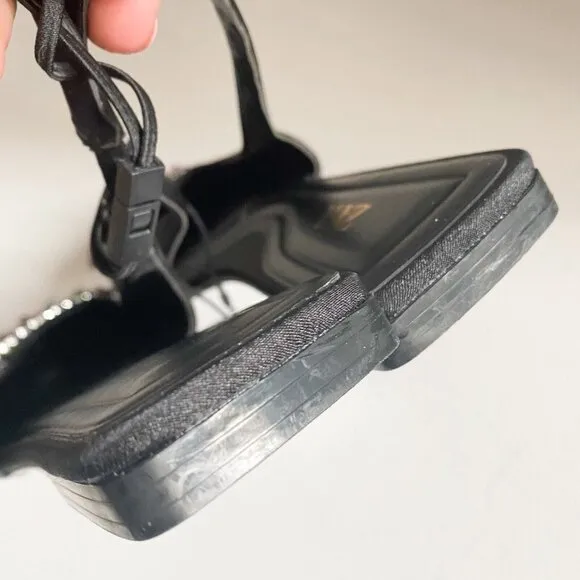 Zara Colourful Rhiniestone Detail Balck Satin Flats 37