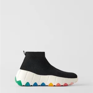 Zara -💚💙💛❤️HIGH-TOP SNEAKERS WITH MULTICOLOURED SOLE - SIZE 37 -NWT
