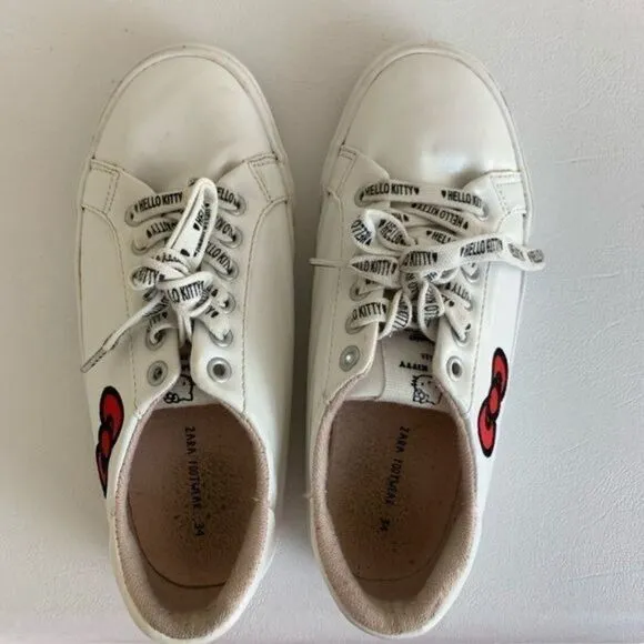 Zara Kids White Hello Kitty Sneakers w/Kitty Laces Kids 2.5